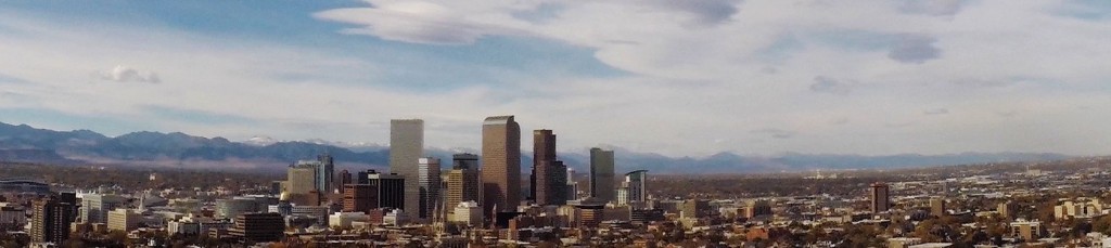 Drone photo of Denver Skyline