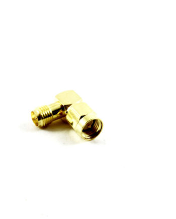 Male SMA to Female RP-SMA 90 degree adapter for FPV video Setup showing SMA side