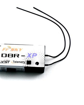 Frsky D8R-XP 8 channel receiver with telemetry, CPPM, and RSSI output.