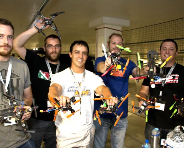 from left to right: Justin Carr, Brandon Uldrich, Shaun Taylor (Nytfury), Sean Stanford (Stevie1dur), and Justin Bailey (Howzit) at the 2015 Las Vegas Underground Drone Races