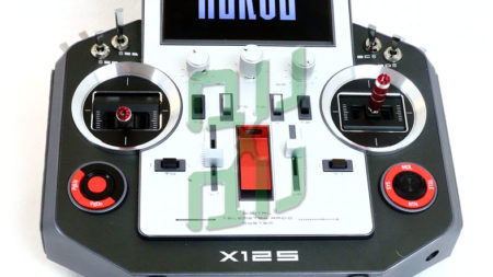 Frsky Horus x12s radio transmitter front view 3 with horus on screen